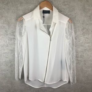 The Kooples White Lace Zipper Sheer Blouse Top XXS